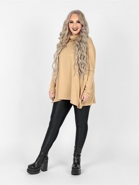 Neutral Camel Turtleneck Dolman Top
